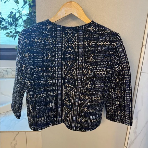 St. John Navy and White Textured Knit Jacket - Picture 3 of 3